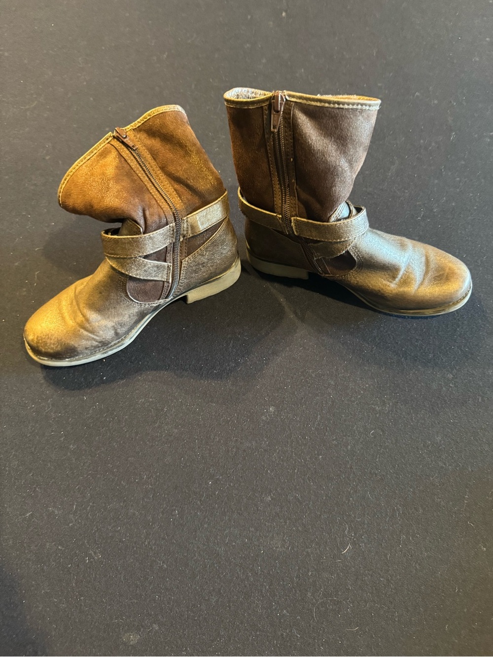 BareTraps Brown Leather & Faux Fur Suede Ankle Boots Sz 6 - Picture 2 of 14